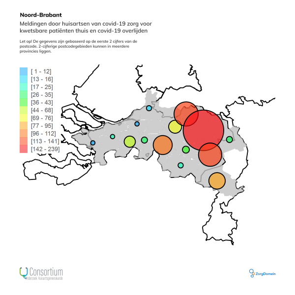 Noord-Brabant meldingen huisartsen Covid-19 zorg en overlijden